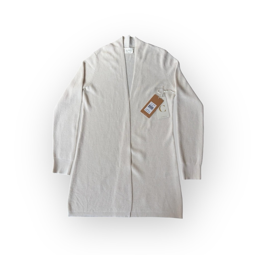 Cyrus Open Front Long Cardigan Cream Knit Sweater S NWT